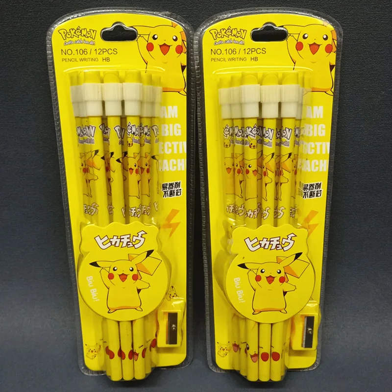 12pcs/set Pokemon HB Wooden Lead Pencils Anime Pikachu Cartoon Pencil Kids Student Stationery Children's Gift