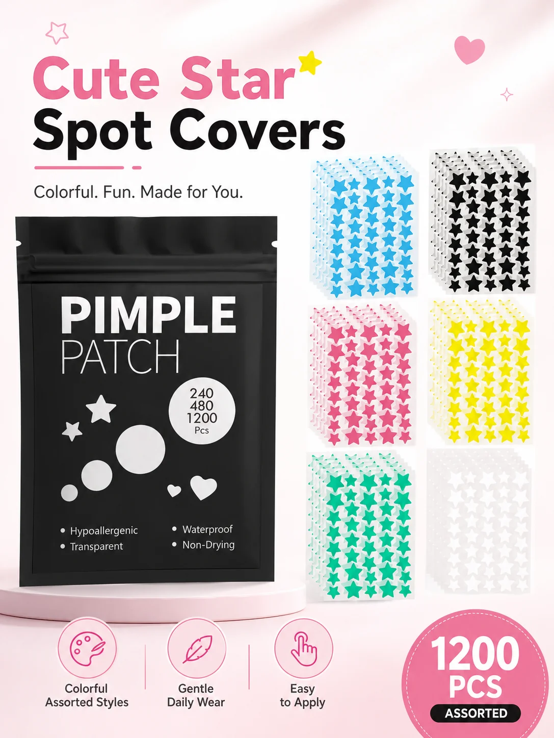 480pcs Hydrocolloid Blemish Patches Invisible Acne Spot Cover Pimple Patch for Face Skin Care Mixed Sizes