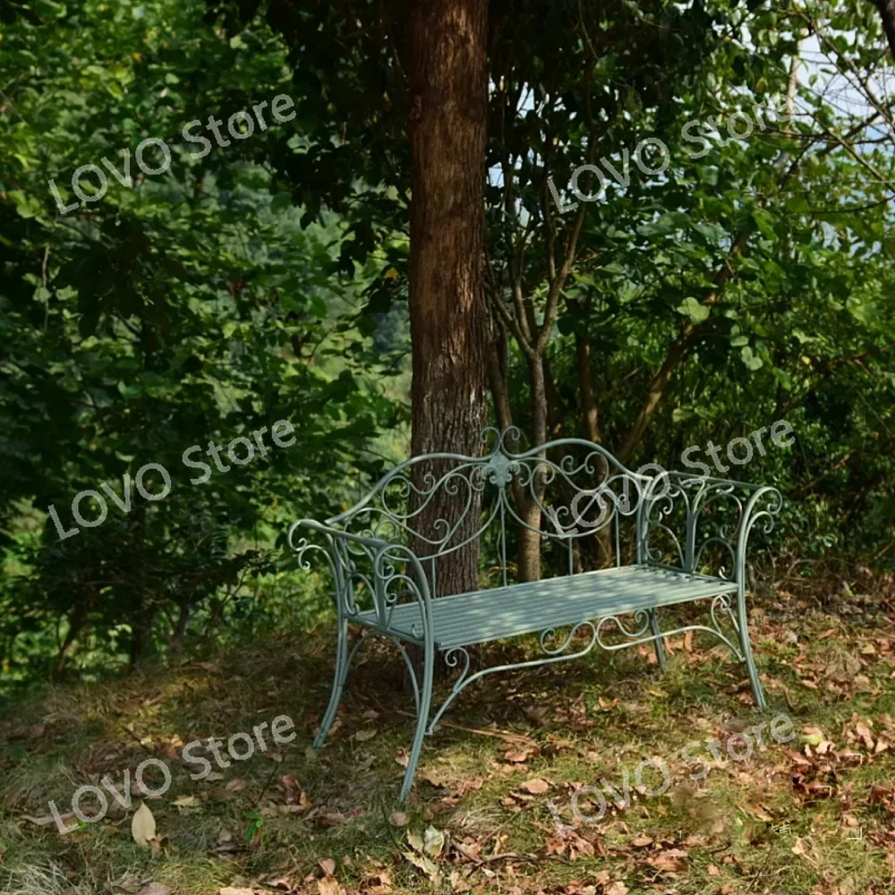 American country wrought iron double chair bench villa garden courtyard outdoor backrest leisure  park