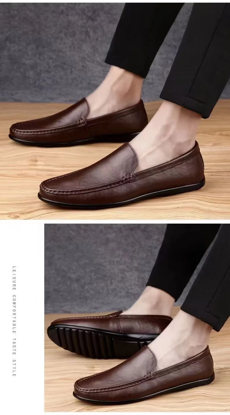 Echtes Leder Herren Freizeitschuhe Marke Italienische Herren Loafer Mokassins Atmungsaktive Slipper Schwarze Weiche Fahrschuhe Übergröße 37-47 – Detail 12