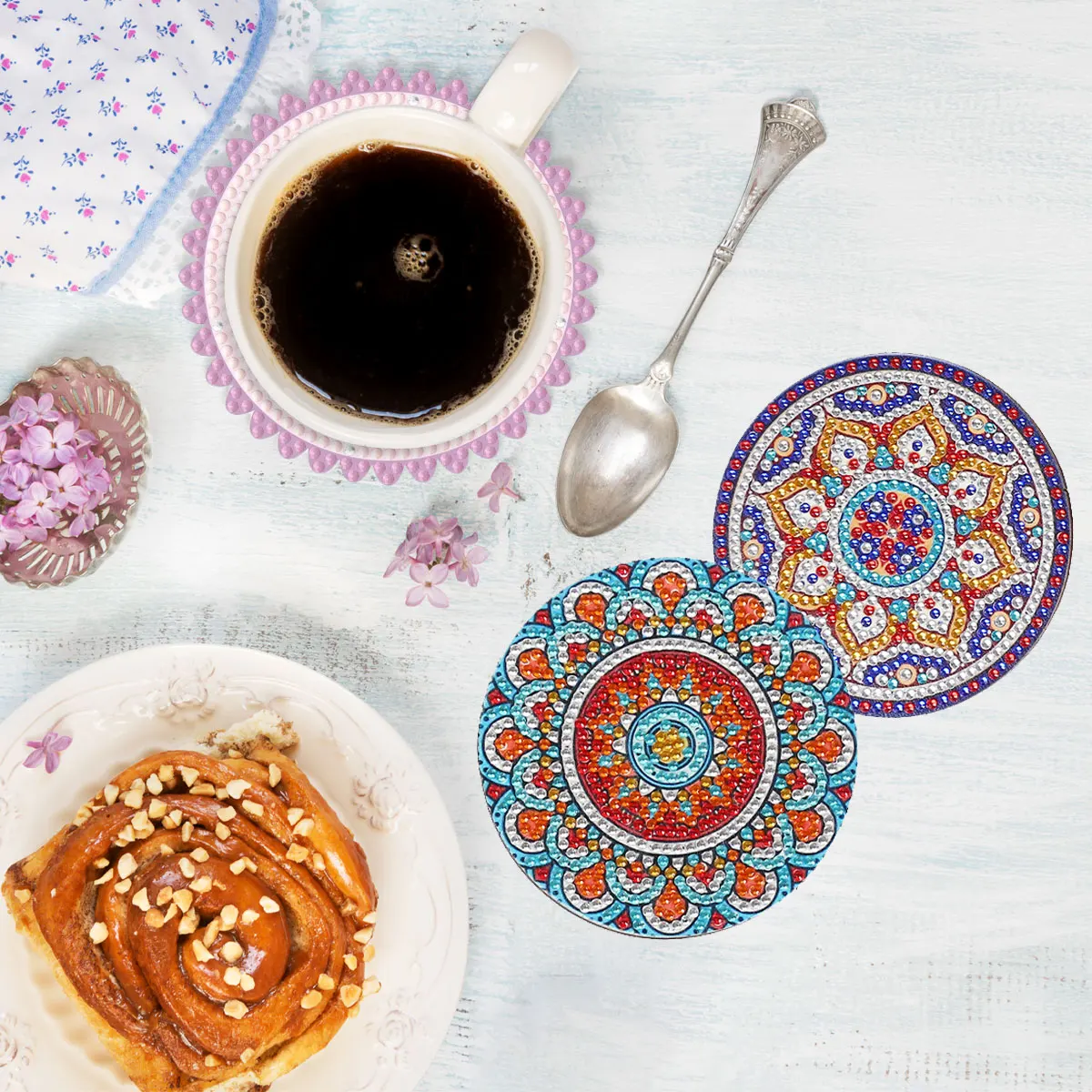 8 قطعة/مجموعات الماس اللوحة كوستر ماندالا الماس التطريز الوقايات Diy بها بنفسك الحرف لوازم للمبتدئين غرفة الطعام ديكور #6