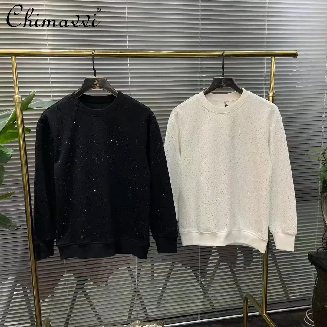 Fashion Fleece and Thicker Heavy Hot Diamond Sweatshirt Men's Autumn New High-end Handsome Loose Couple Large-size Hoodies Top