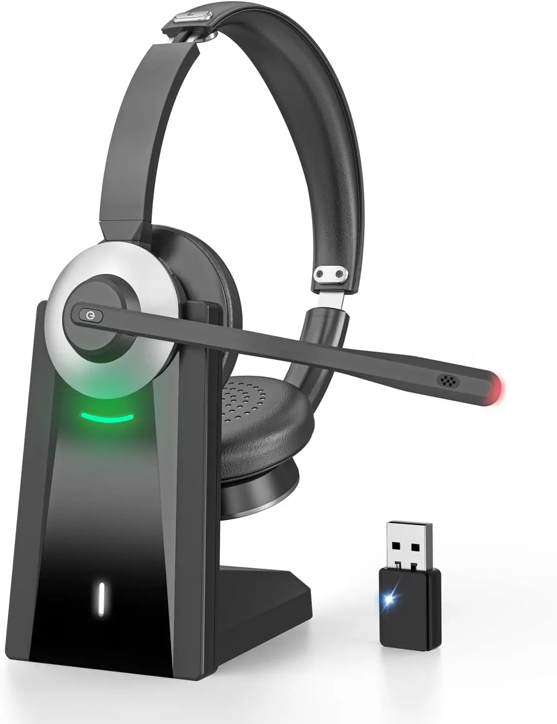 Wireless Headset with Mic for Work, Bluetooth AI Noise Canceling, USB Dongle & Charging Dock for PC/Phones/Call Center
