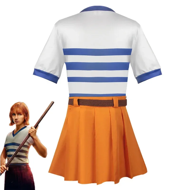 Аниме Live Action Movie Nami Косплей Костюм Wano Kuni Country Футболка в белую полоску Желтая юбка Парик Женский сексуальный костюм на Хэллоуин6;