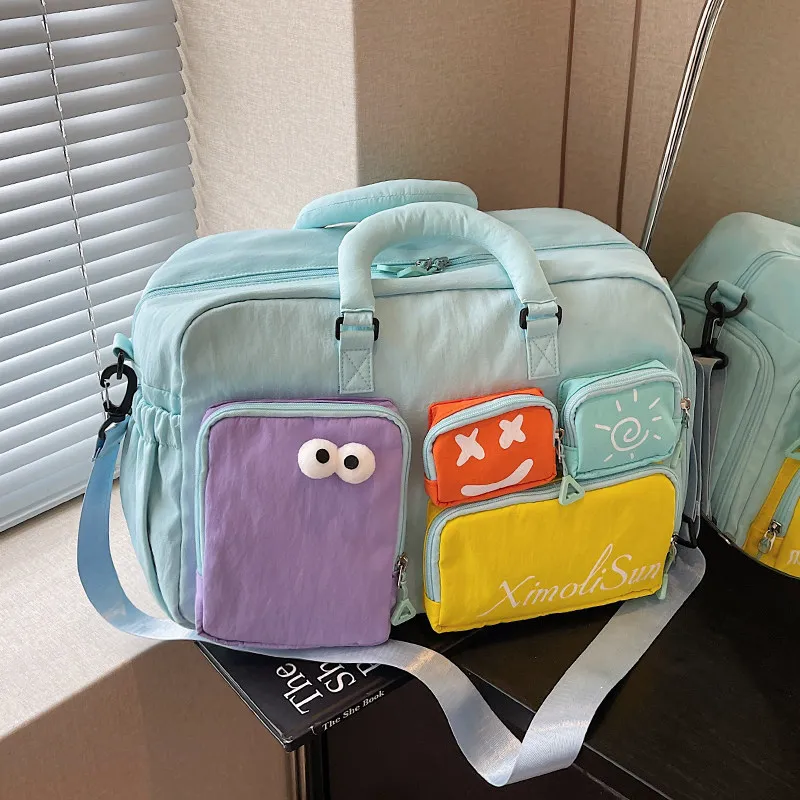 large-capacity-sport-bag-fashion-contrast-color-handheld-dopaamine-bag-with-multiple-pockets-travel-storage-bag-for-youth