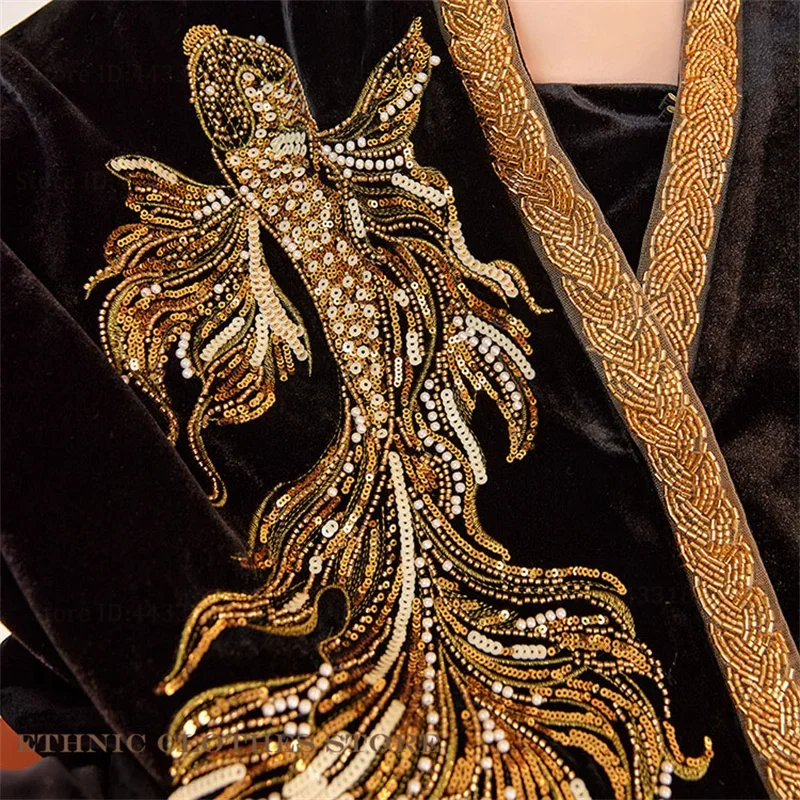 Loose Kimono Yukata Haori Chinese Style Female Kimono Cardigan Hanfu Tops Luxury Koi Embroidered Sequin Velvet Jacket Coat