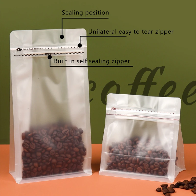 StoBag 50pcs Transparent Coffee Beans Packaging Bag White Cotton Paper with Valve Sealed for Powder Nuts Storage Reusable Pouch