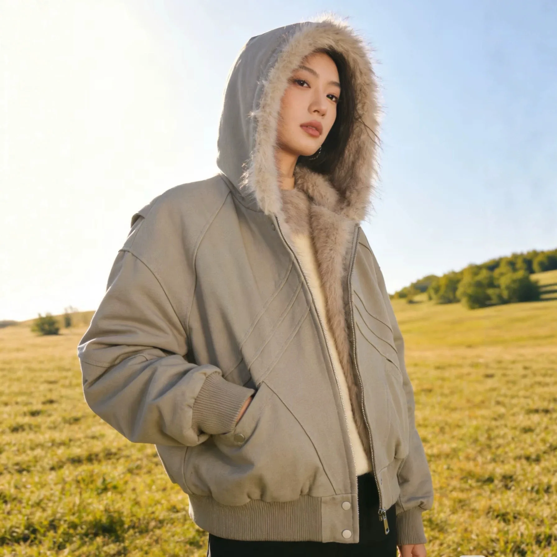 Winter Warm Fuax Fur Jacket Women Y2K Fashion Streetwear Loose Casual Plush Coats Bf American All Match Hooded Outwear New
