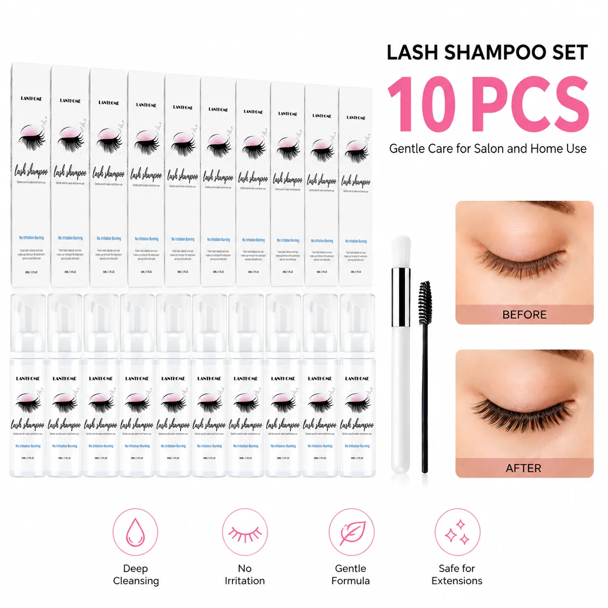 50 ml Lanthome Wimpern Verlängerung Shampoo Schaum Augenlid Tiefen Sauber Reiniger Für Make-Up Werkzeuge Mascara Entferner Kleber Salon Heimgebrauch