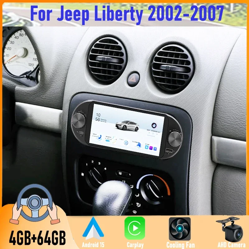 6.8'' 4+64GB For Jeep Liberty 2002-2007 Car Radio Android 15 Wireless CarPlay Android Auto GPS BT WiFi Reversing Image