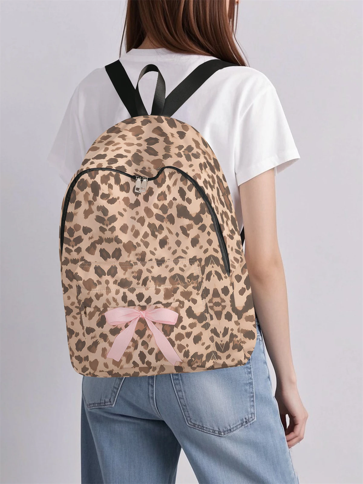 Leopard Print Bow Pattern Backpack, New Model for 2025, Casual Travel Backpack, Lightweight and Simple Casual Travel Backpack