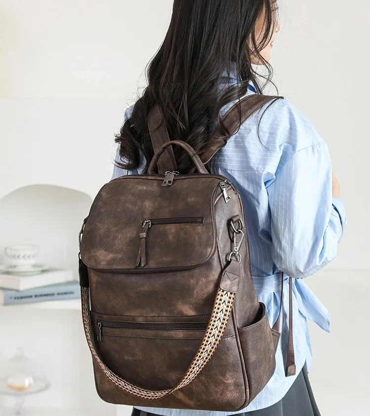 Leather Backpack Purse Fashion Vintage Casual College Travel Large Bags Amazon.com: Polare Full Grain Leather Rucksack Backpack  main image 3