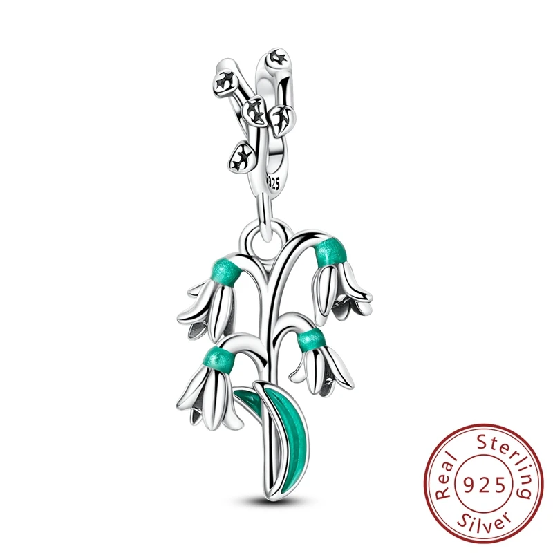 

Boutique 100% 925 Sterling Silver Snow Lotus Dangle Charm Fits Bracelet & Necklace For Women Luxury Jewelry Gifts