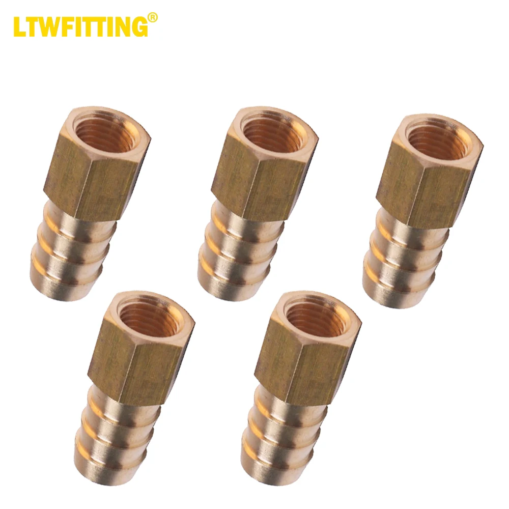 

LTWFITTING Brass Flare Tube Fitting 1/2" Hose ID x 1/4" Female 45 Deg Nut Union (Pack of 5)