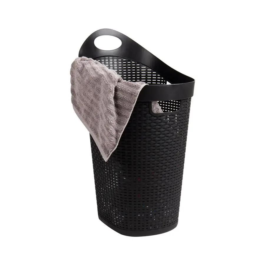 

60L Rolling Laundry Hamper, Clothes Basket, Wheels, Wicker Style, Plastic, 19.5L x 14.75W x 29.25H, Black