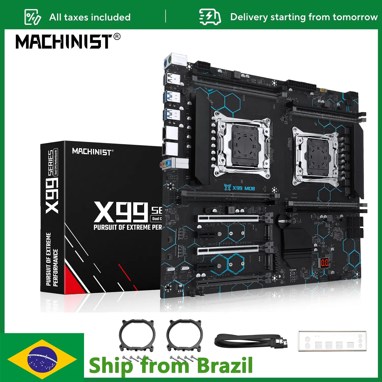 اللوحة الأم MACHINIST X99 MD8 تدعم Intel LGA2011-3 Xeon E5 2698 V3 2690 V4 وحدة المعالجة المركزية المزدوجة وذاكرة الوصول العشوائي DDR4 NVME SATA M.2 E-ATX #1