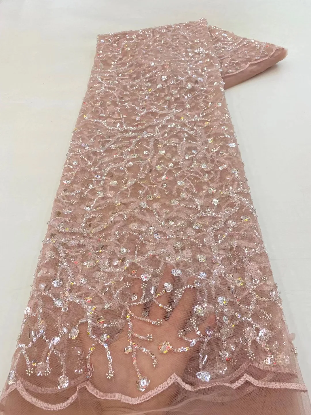 

Africa Fashion Luxury Handmade Beads 5 Yards Mesh Fabric 2023 Nigeria High Quality Lace Tulle Fabric For Bridal Party Dress Sew