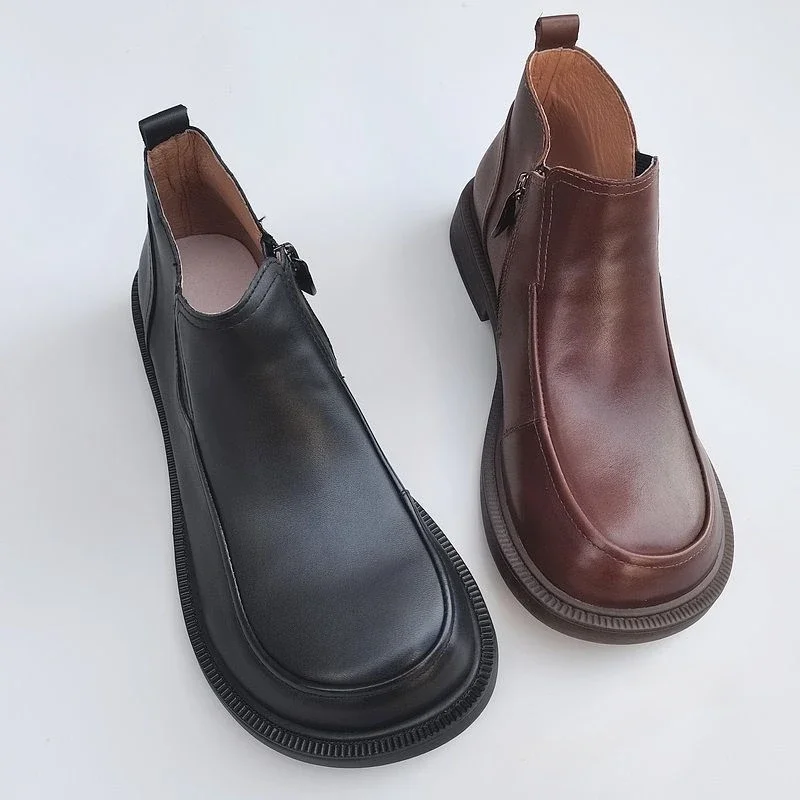 spring Men women leather shoes cowhide wide toe high-top single boots breathable shoes