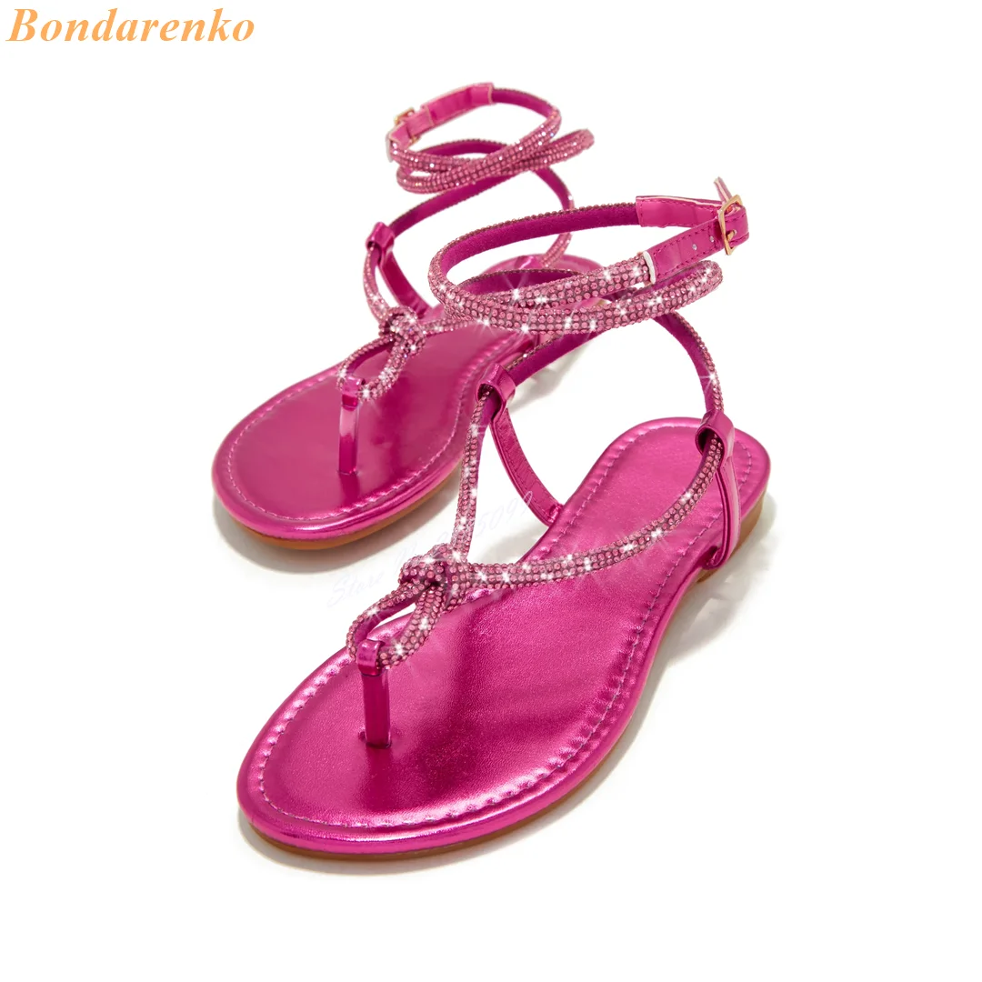 Ankle Straps Flat With Sandals Crystal Buckles Solid Sexy Sandals Women Casual Shoes Summer Big Size Customized New Style Shoes