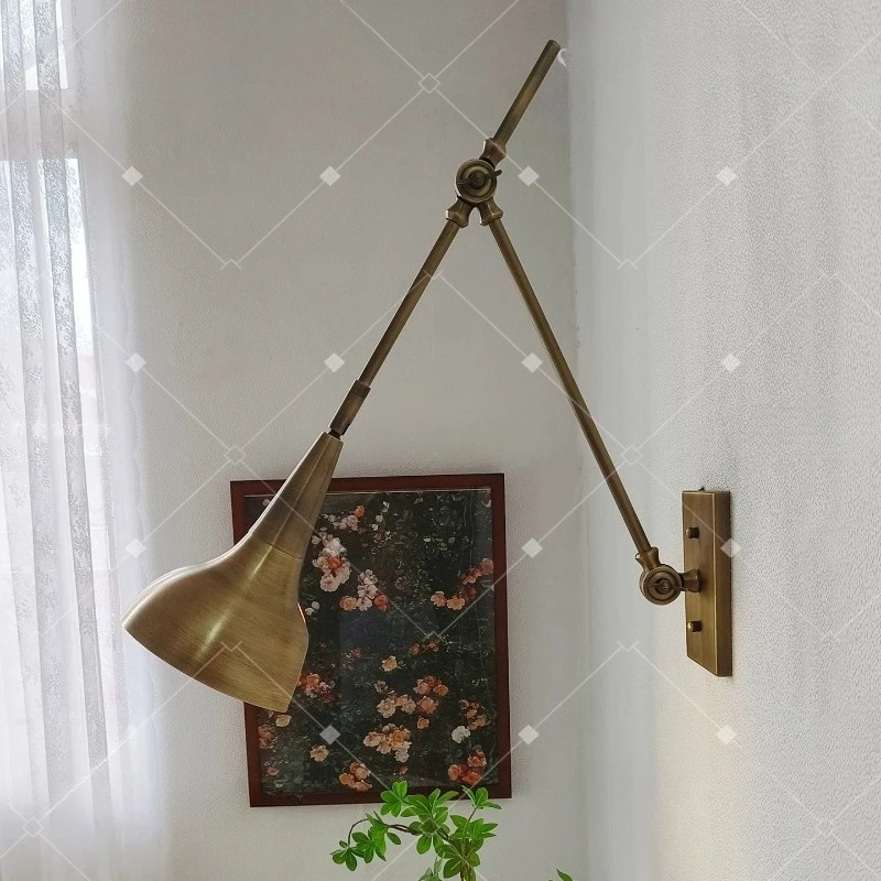 Nordic Retro Designer Wall Lamp Long Arm Rocker Arm Adjustment LED Sconce Bedroom Bedhead Study Homestay Wall Mounted Decoration