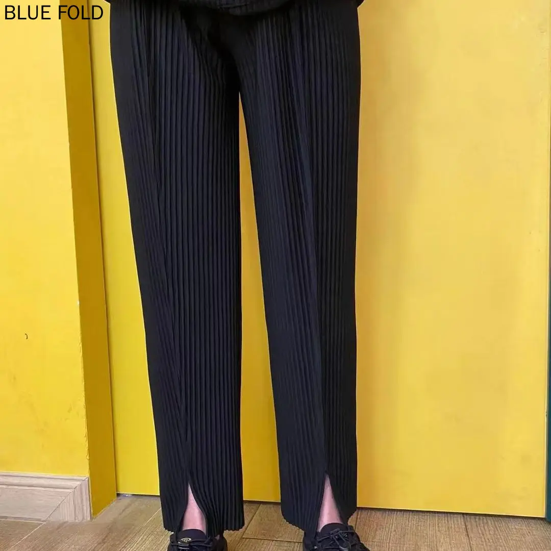 Miyake Pleated Trousers for Men, Slit Trousers, Drape, Casual, Loose, Straight, Japanese Style, PLEATS, Spring, Summer