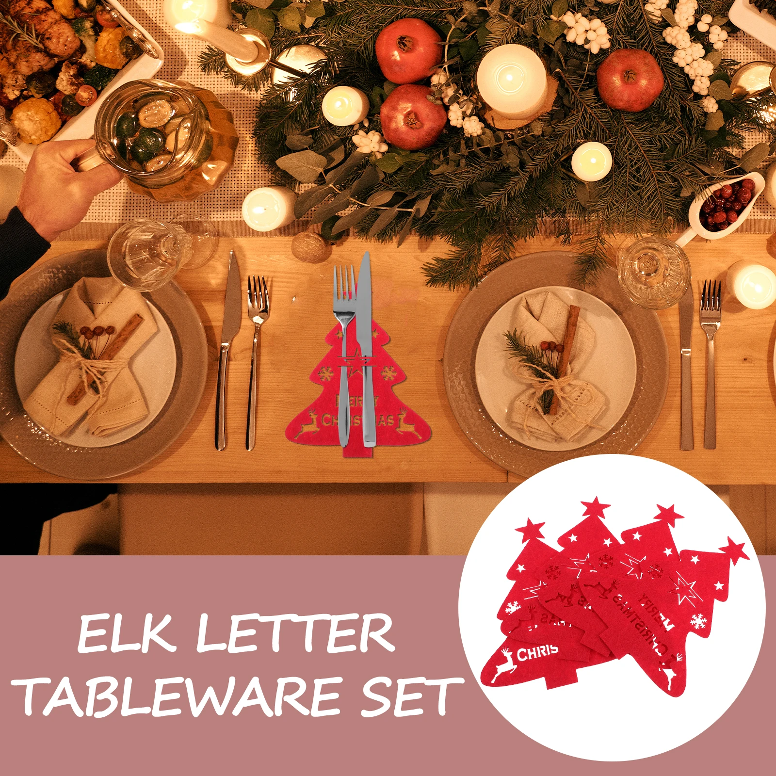 

4 Pcs Christmas Tree Knife and Fork Suit Festive Decorations Felt Silverware Holder Bag Holiday Cloth Red Utensil