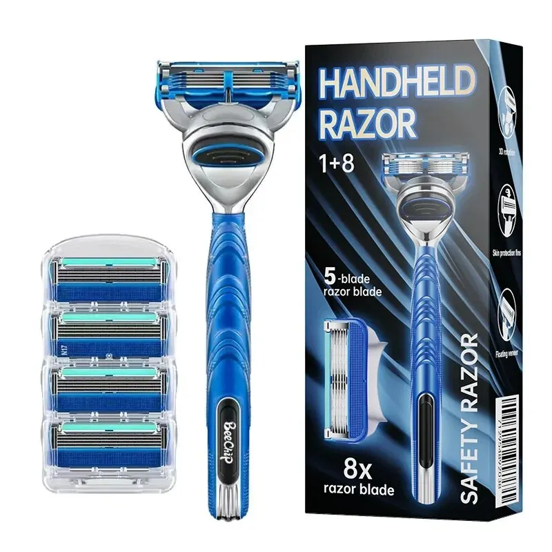 Six-Layer Manual Shaver with Eight Replacement Cutter Heads & Knife Holder for Men