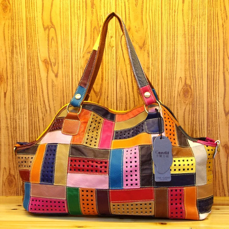 UKF Vintage Ladies Casual Colorful Patchwork Design Handbag Random Stitching Shoulder Bag Female Tote Bag сумка женская bolsos