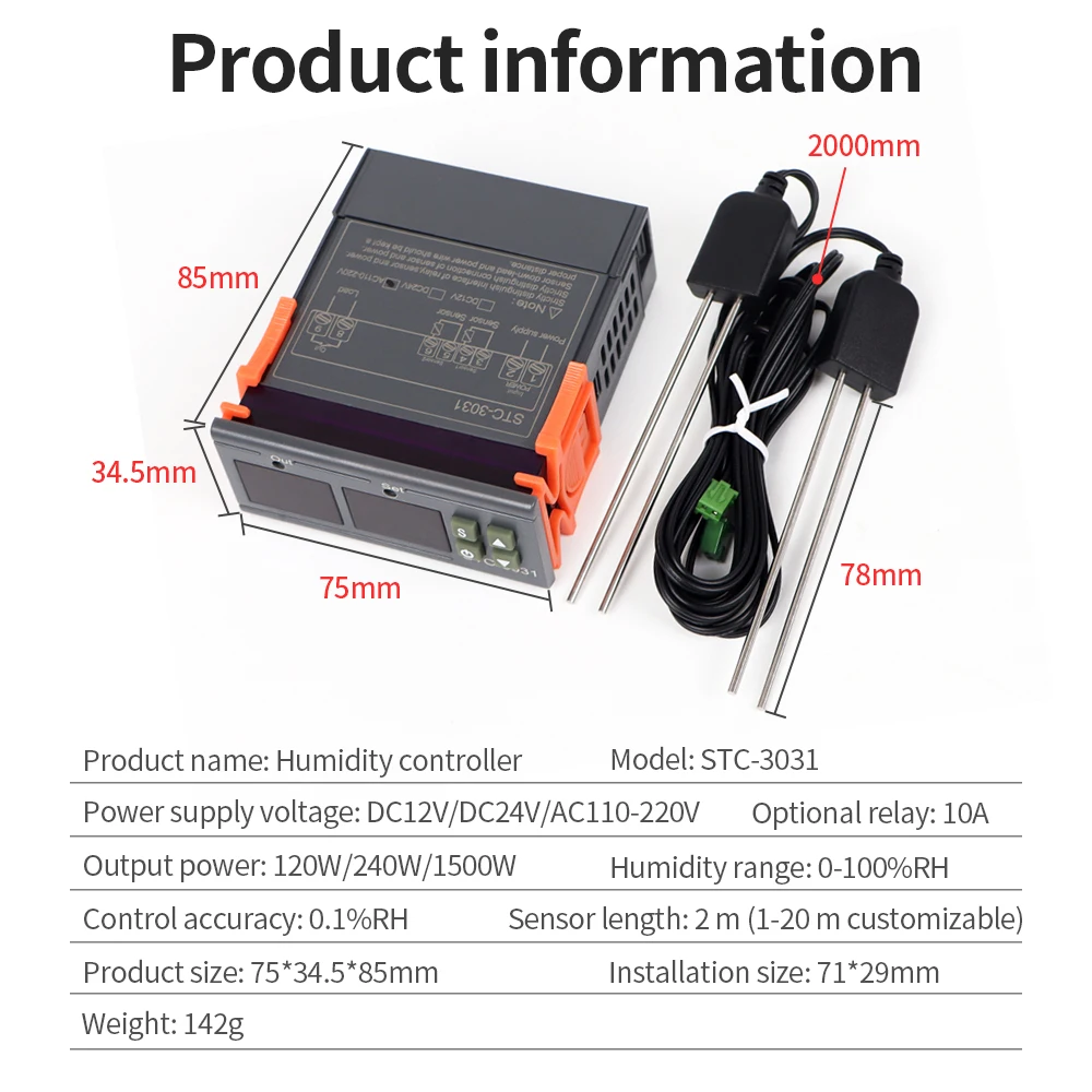 Digital Soil Humidity Controller Soil Moisture Meter Hygrometer Thermoregulator STC-3029/STC-3030/STC-3031 AC110V-220V 1500W