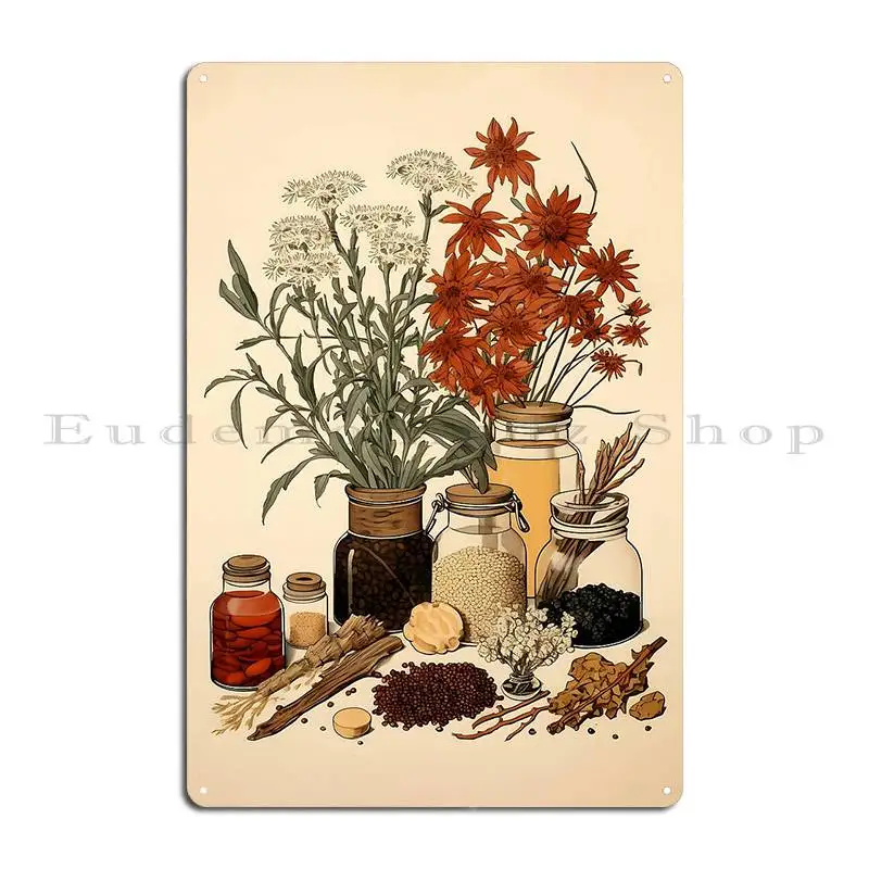 Vintage Botanical Illustration Herbs And Spices Captivating Art Metal Sign Kitchen Garage Poster Painting Print Tin Sign Poster