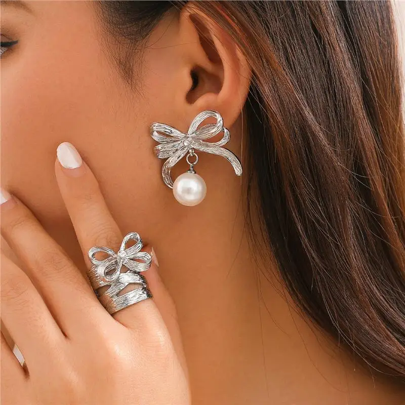 Exquisite Pearl  Knot Earrings Women's Faion Jewelry Ele mat Luxury Cross-Border Accories