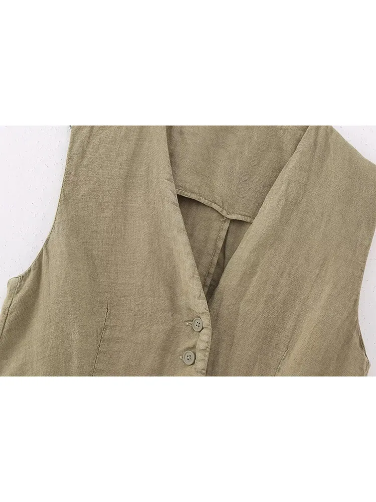 TRAF-chaqueta sin mangas para mujer, chaleco con cuello en V, Top ajustado con botones y pantalones, novedad de verano 2023