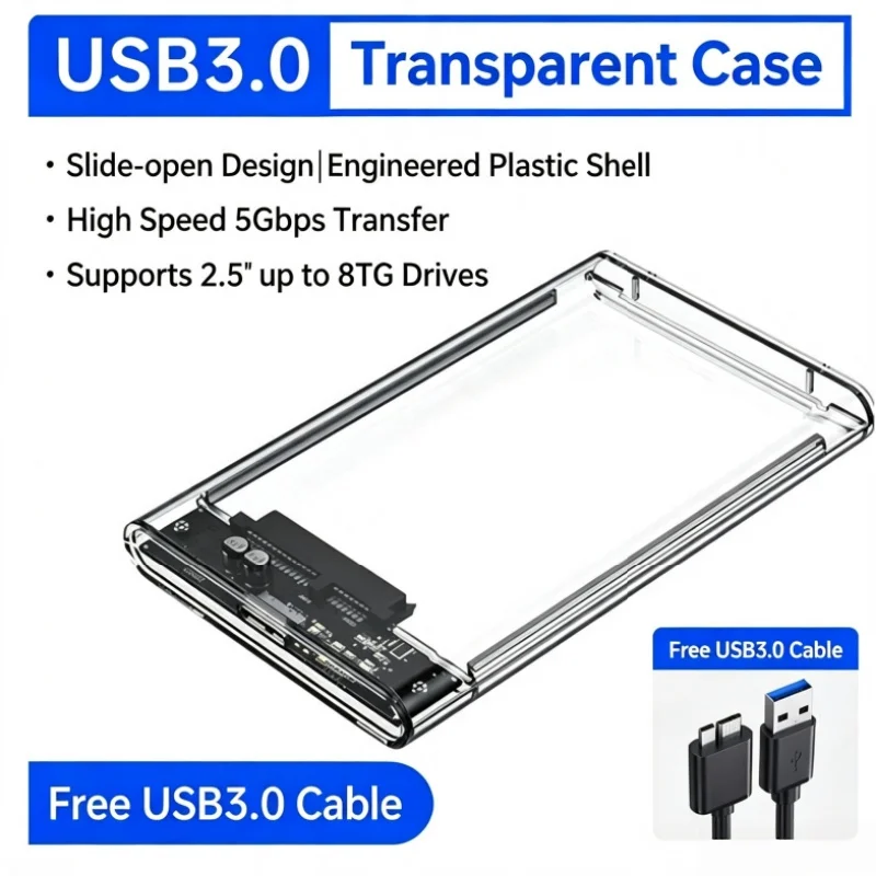 Transparent 2.5 Inch Notebook Serial Port USB 3.0 High-Speed Mobile SSD Mechanical Hard Disk Enclosure Case