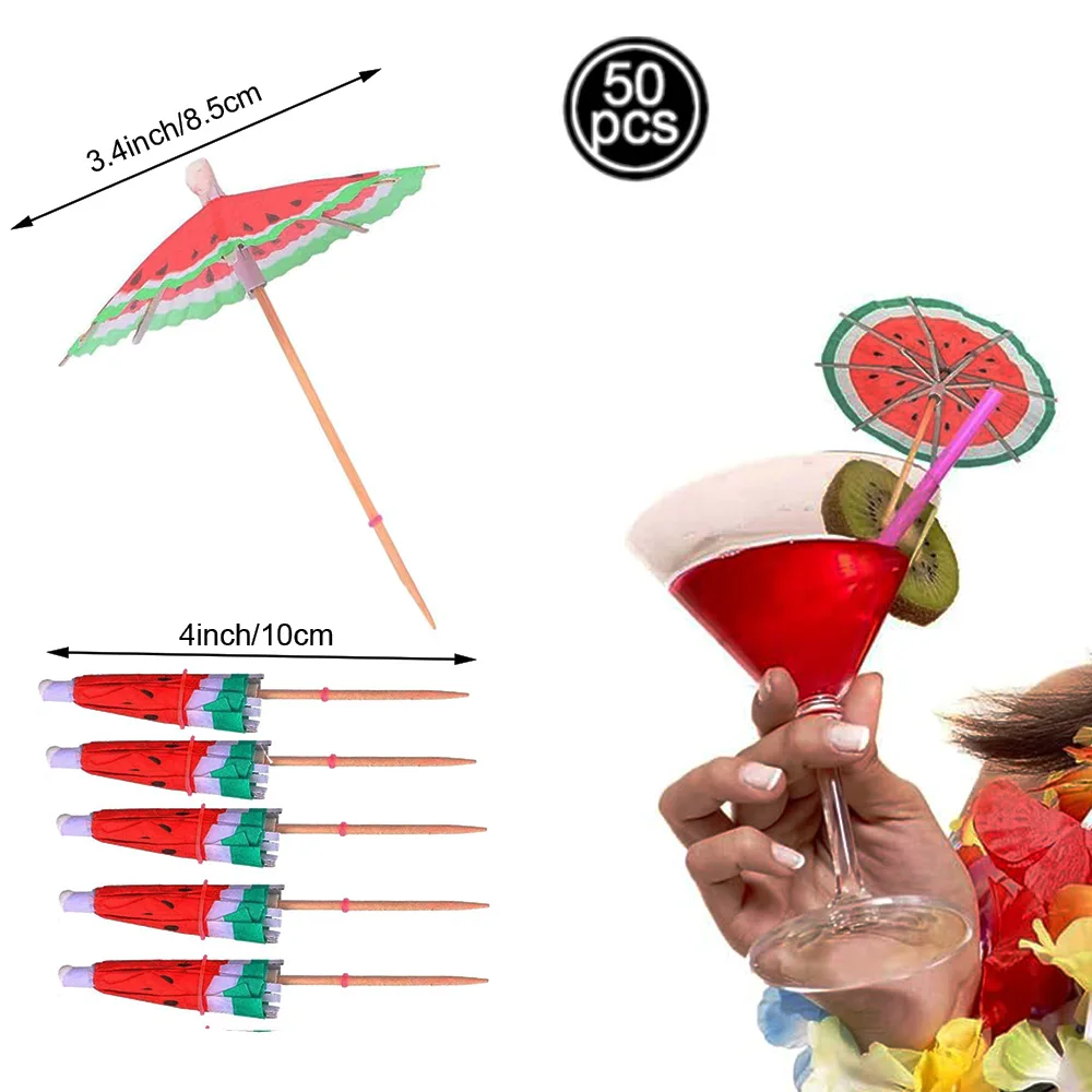 50pcs Cocktail Drink Umbrellas Accessories Picks Summer Coconut Palm Colorful Bamboo Toothpicks Hawaiian Beach Party Decorations