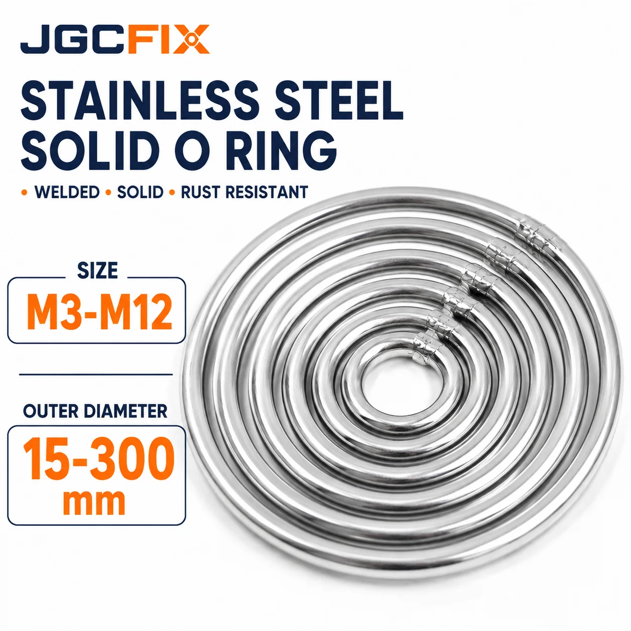 SUS304 Welded Stainless Steel O Rings M3-M12 OD 15-300mm Solid Round Metal Rings for Bags Straps Chains Belts Buckles Hardware