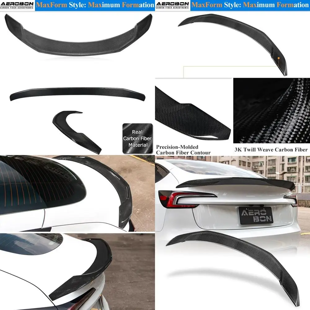 

Спойлер багажника из настоящего углеродного волокна, совместимый с задним спойлером Tesla Model 3 Highland 2024-2026 (стиль MaxForm), максимальная формация