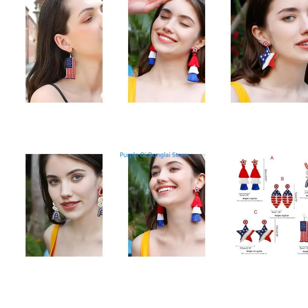 L21E American Independence Day Earrings Patriotic Red/White/Blue USA Letter Earrings