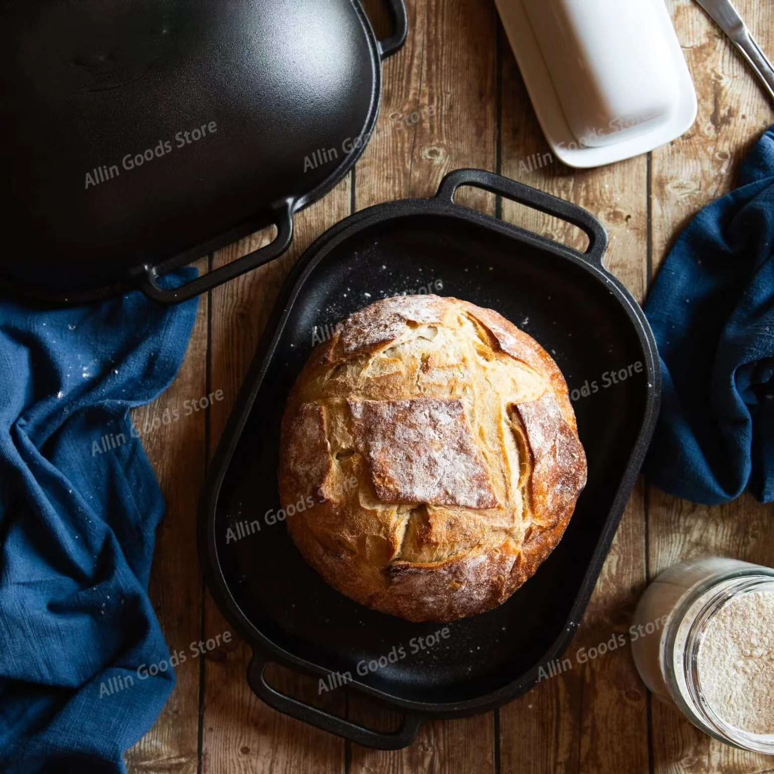 30cm Oval Bread Pan Cast Iron Loaf Pan with Lid for Homemade Breadmaking Sealed Bread Oven Inverted Dutch Oven Set for Baking