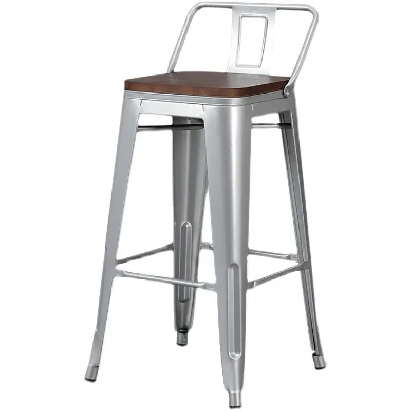Industrial High Stool, Iron Dining Chair, Optional Backrest, Stackable Chair, Restaurant Waiting Chair