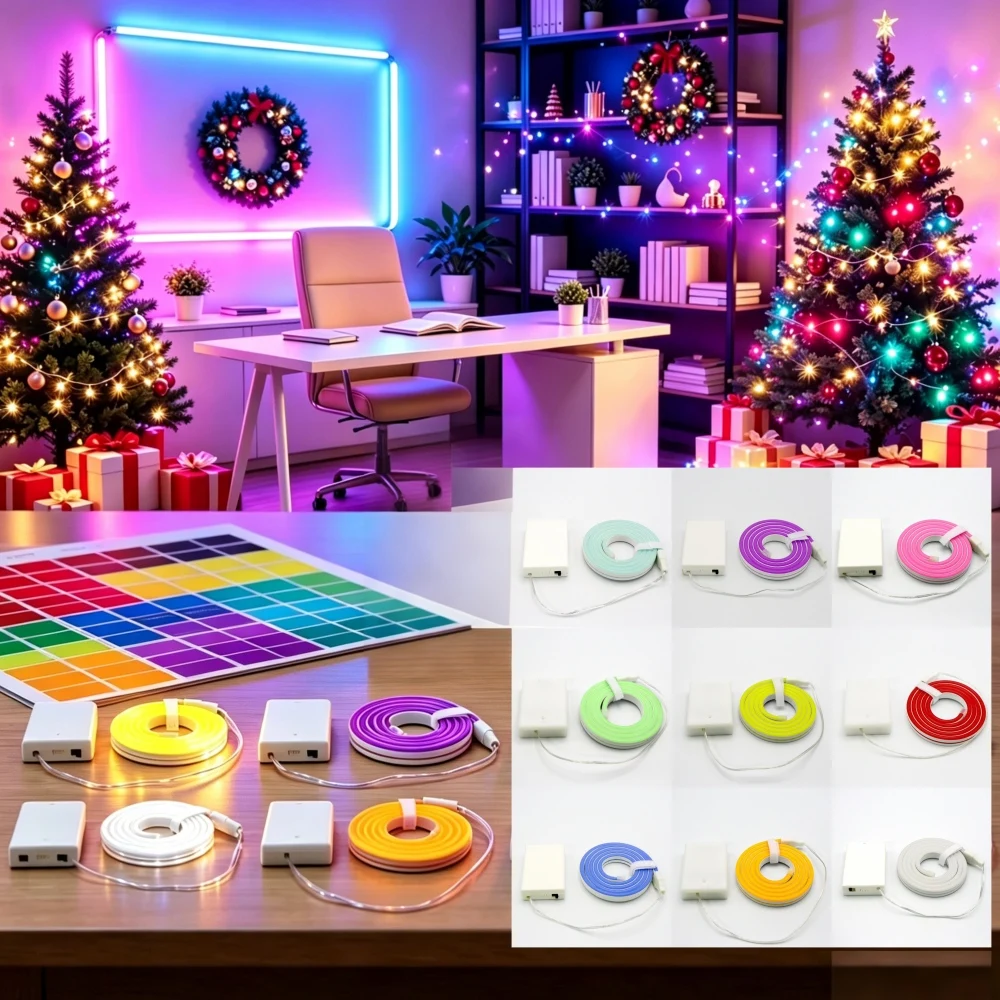 3 Aa Battery-Powered Neon Led Light Strip, 1M/2M/3M/4M/5M, Flexible Neon Light Sign, with Battery Box (Batteries Not Included), Suitable for Bedroom, Kitchen, Tv Background Wall |   Christmas, Halloween, and Birthday P