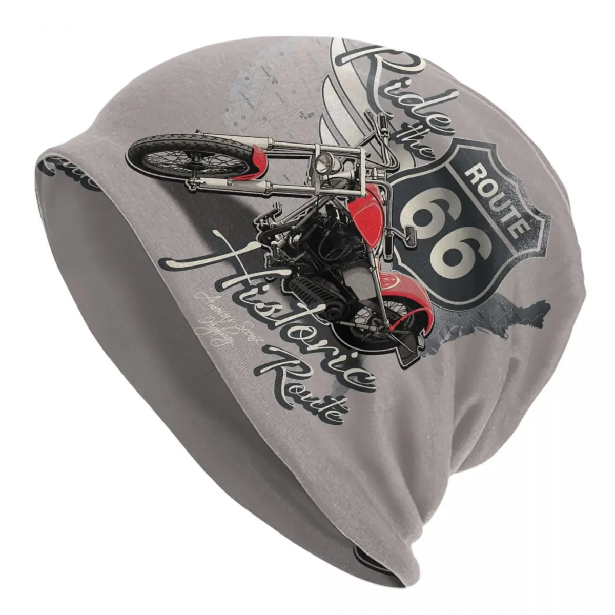 Motorcycle Ride Historic Route 66 Bonnet Hat Knitted Hat Men Women Hip Hop Unisex Adult Winter Warm Beanies Cap