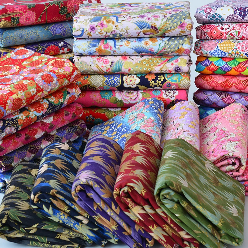 Cotton Patchwork Fabric Japanese Style Bronzing for Sewing Bag Towel Sachet Bookclothes Headgea by the Meter