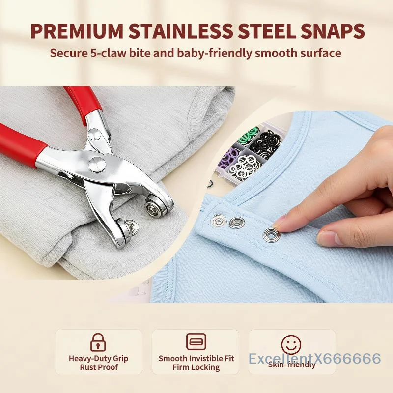 Multi-Functional Snap Pliers 50 Sets Automatic Five-Claw Grommet Eyelet Button Plier for Clothing Leather Bag Craft Repairs