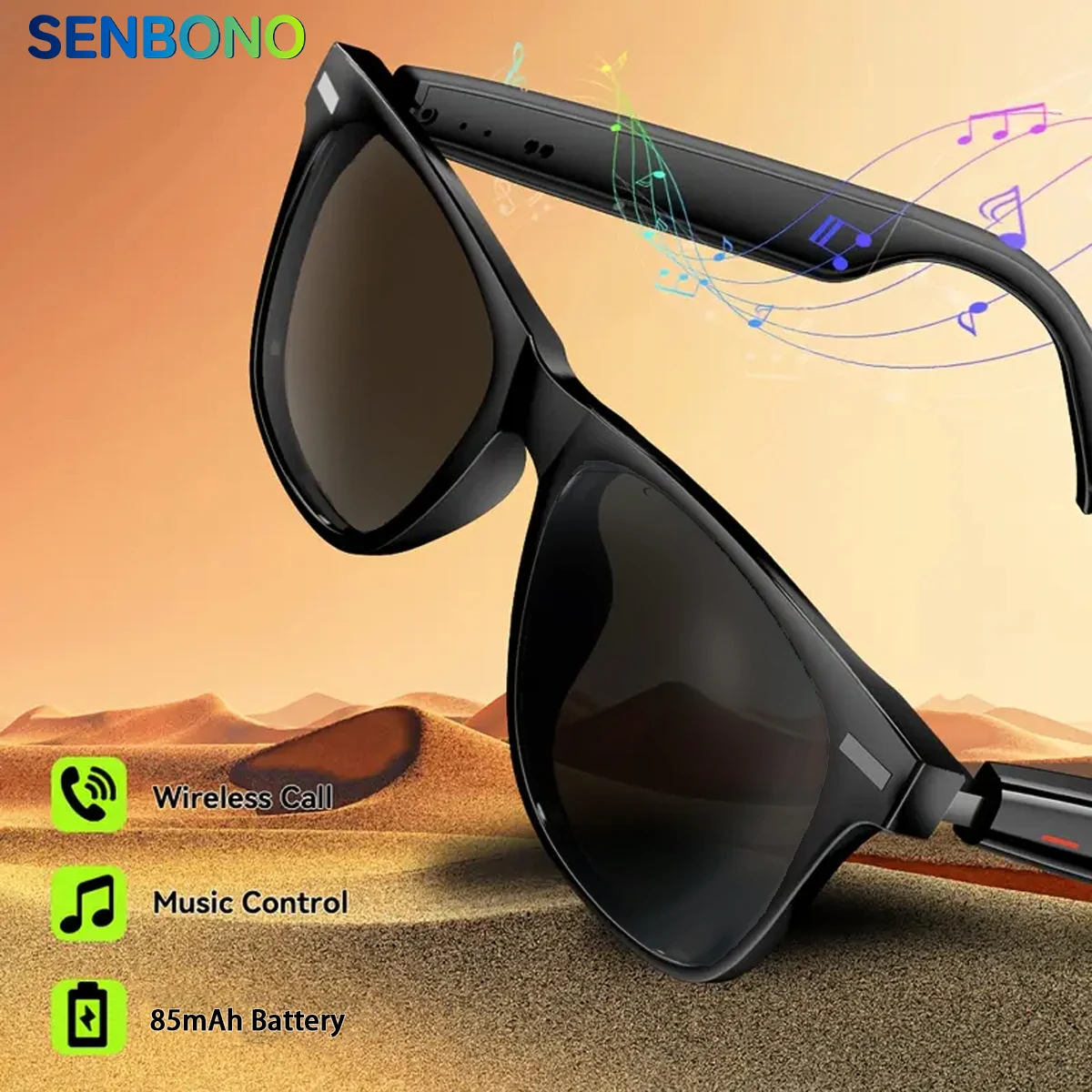 

SENBONO 2025 новые женские умные аудиоочки Bluetooth вызов музыкальный плеер управление камерой регулятор громкости солнцезащитные очки для мужчин женщин