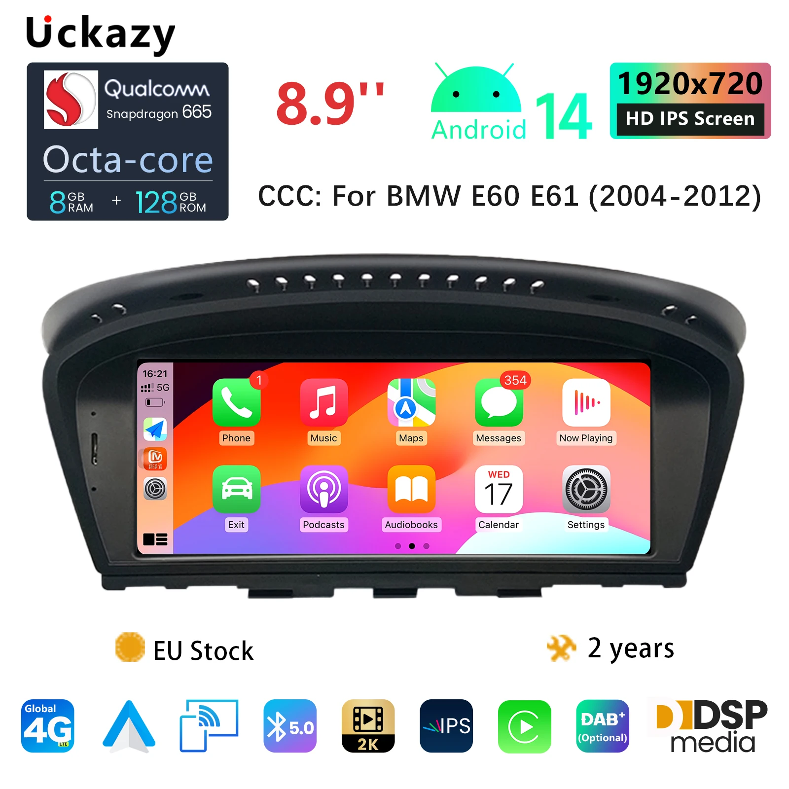 Radio samochodowe z Androidem 14 do BMW serii 5 E60 E61 E62 E63 E90 E91 CIC CCC, multimedialna nawigacja GPS, jednostka główna Snapdragon 665 CarPlay