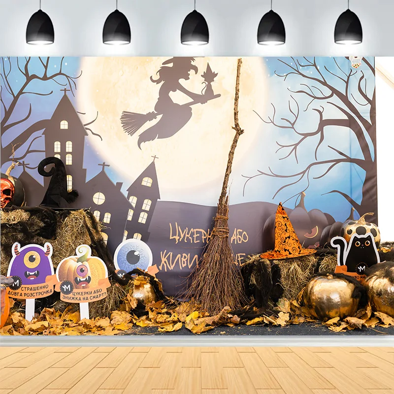 ผี Jack-o'-Lantern วันฮาโลวีนการถ่ายภาพฉากหลังปราสาทปีศาจสยองขวัญฟักทอง Moon Hallows-Eve พื้นหลัง KB-13