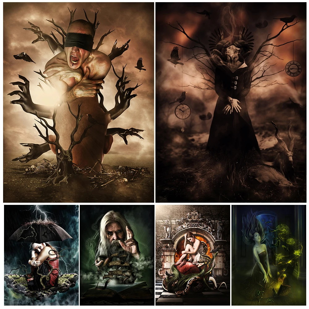 

About Fear And Lonelyness Mysterious Witchcraft Wall Art Canvas Painting Pandora Box And Wicca Power Art Poster Print Decoration