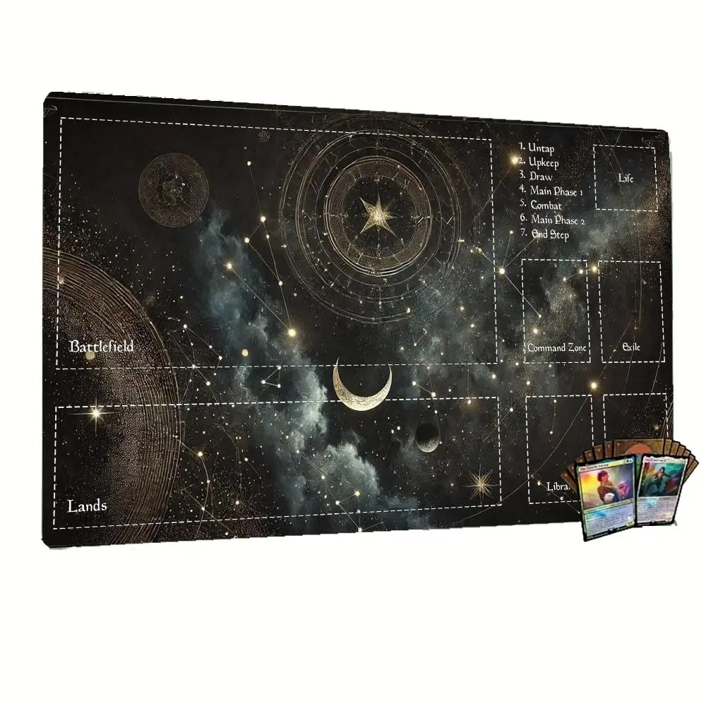 Celestial Constellation Galaxy  Card Playmat, Star Moon  Large Table Mat, Non-Slip Rubber Board Game Trading Card Game Desk Pad