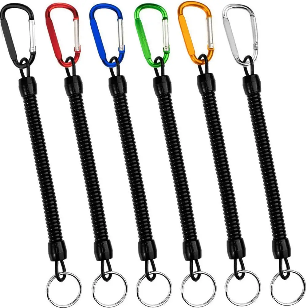 Flexible Anti-Lost Spring Cord Safety Ropes with Carabiner Stretch Spiral Keyring Chain Wrist Band Lanyard for Backpack Wallet