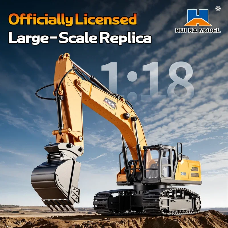 Huina 1/24 Xe1260 Electric Rc Excavator Remote Control Digger Rtr 360 Degree Rotation Model Metal Bucket Light Sound Vehicle Car